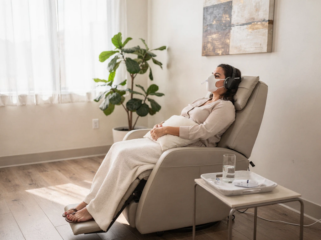 Patient receiving Spravato treatment in a reclined chair at Myndful Wellness Grand Junction office